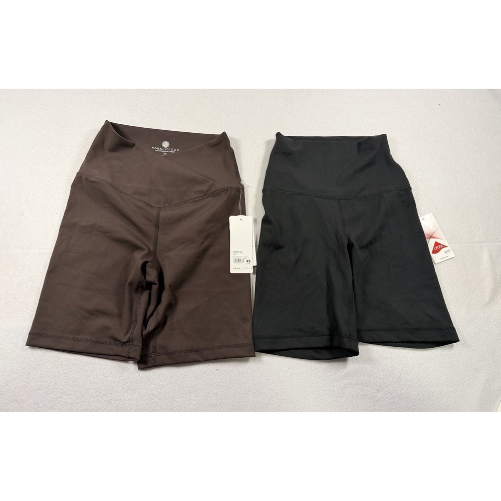 Lot of 2 Yogalicious Lux Everyday 7" Shorts XS Black Brown Super High Rise NWT